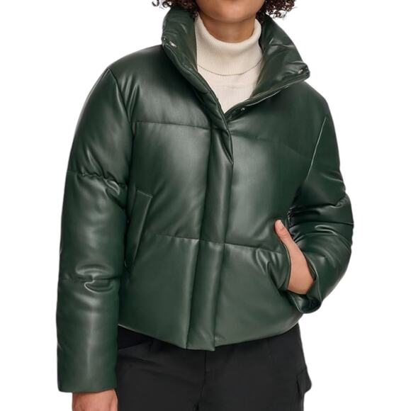 Levi's Water Resistant Vegan Leather Short Puffer Jacket Spruce NEW Size Large - Picture 1 of 6